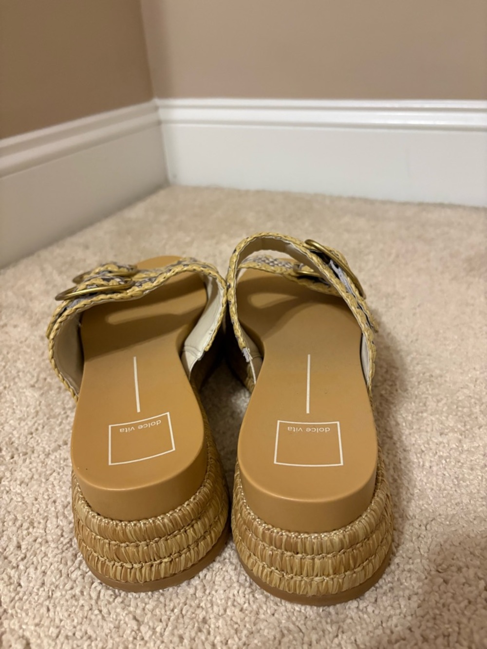Dolce Vita Tan Snake-Print Raffia Platform Slide Sandals Size 9.5 - Picture 4 of 7